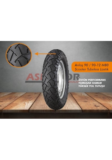 Anlaş 90 / 90-12 Mb-80 Scooter Tubeless Lastik 90 90 12 4 Mevsim