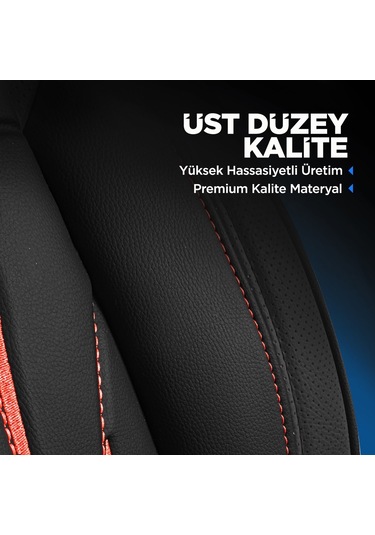 Panda Pars Serisi Deri Oto Koltuk Kılıfı - Siyah - Kırmızı