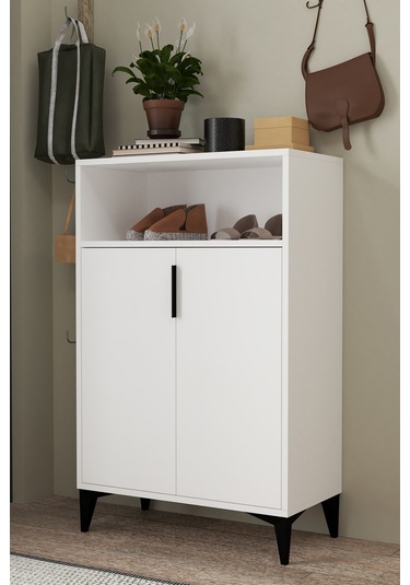 1201 Ada Ayakkabılık 4 Raflı 2 Kapaklı Çok Amaçlı Dolap Beyaz Beyaz