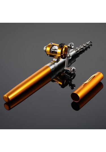 Dianziye Alüminyum Fiberglas Mini Balıkçılık Seti - Kalem Tipi Olta + Makara + İp + Yem Kutusu, 99cm Uzunluk, 1kg Yük Kapasitesi Altın