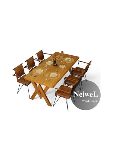 Neiwel Hias Doğal Ahşap Mutfak Ve Yemek Masası-80-160 Açık Ceviz