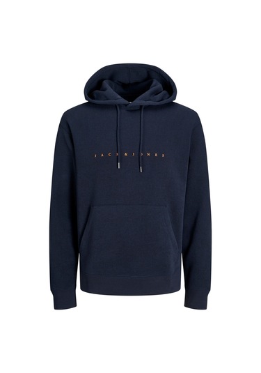Jack & Jones Kabartma Baskılı Kapüşonlu Sweatshirt - Star 12233972 Dark Navy Lacivert