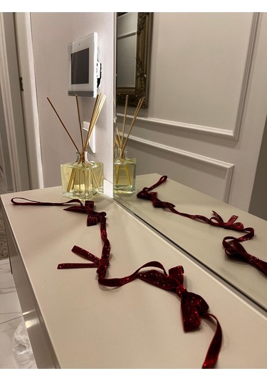 Yılbaşı Kırmızı Simli Kadife Kurdele Fiyonk Noel Çam Ağaç Süsü 1 Adet