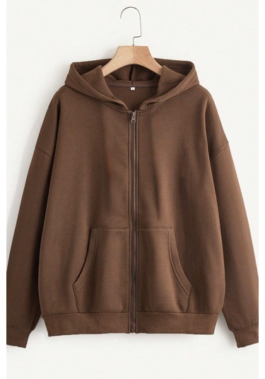 Unisex Mevsimlik 2'li Paket Kahve Ve Bej Renk Fermuarlı Kapüşonlu Hırka Kahve Bej