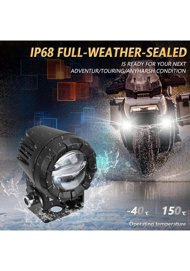 30w 3000lm 6000k Motosiklet Çift Lensli Led Spot Işığı, Kontrol Kablosu Seti İle Siyah