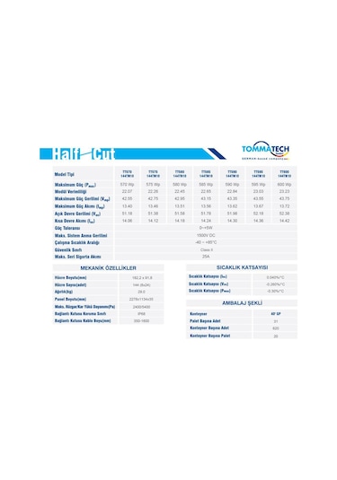 Tommatech 600w Half-cut Topcon Güneş Paneli