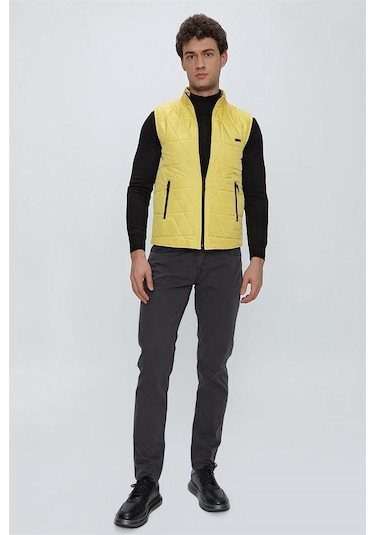 Sarı Dik Yaka Kapitone Casual Şişme Yelek 1009225153-Sarı