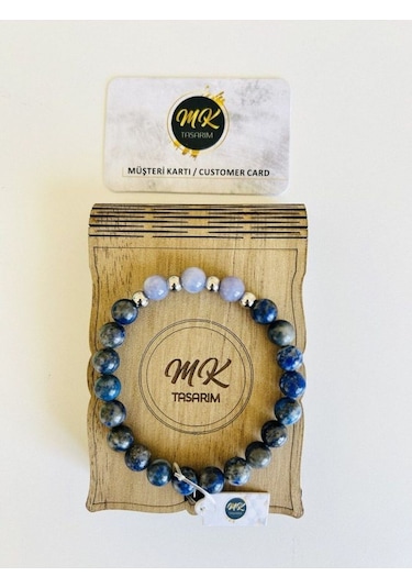 Mk Tasarım Gerçek Lapis Lazuli Mor Kuvars Taşı Bileklik Mk.011.002 Çok Renkli