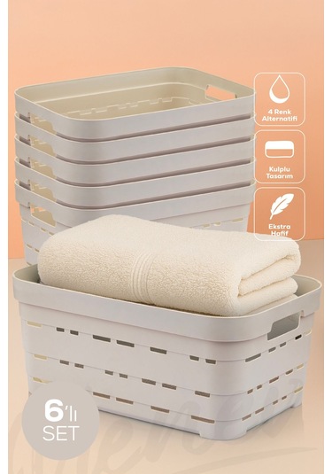 Vienev 6'lı 10,8 Litre Delikli Saklama Kutusu Bej Bej