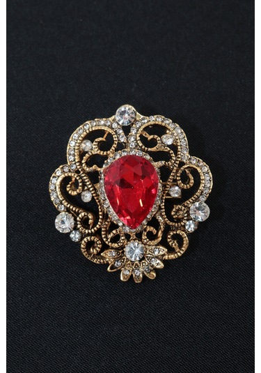 Yakut Taşlı Broş. Kadın Yaka İğnesi Broş. Taşlı Broş. Kadın Broş. Gold Broş. Yakut Broş. Kırmızı - Altın