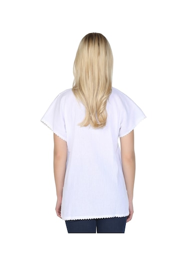 Kısa Kol Şile Bezi Naz Bluz Beyaz Byz