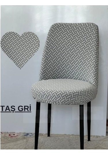 Tuğla Desen Oval Sandalye Kılıfı, Sandalye Örtüsü 6 Adet Taş.gri Taş Gri