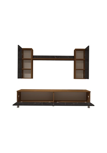 Decoraktiv Eko 7 Mdf Std Krom Ayaklı Tv Ünitesi Tv Sehpası Ceviz - Siyah Mermer