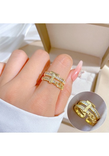 Geometrik Elmas Taşlı Yuvarlak İnci Yüzük No.35 Çok Renkli