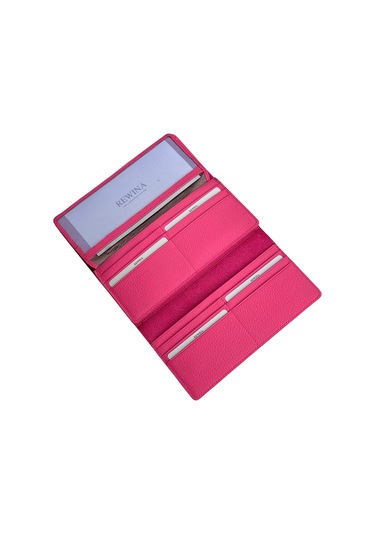 Fuşya %100 Hakiki Deri Dikiş Detaylı Gizli Mıknatıslı Kapaklı Özel Tasarım Kadın Cüzdan Portföy Fuşya
