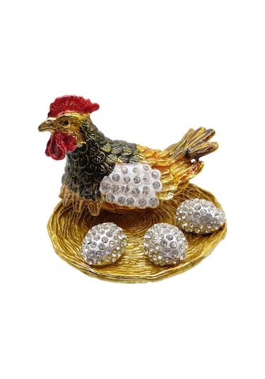 Swarovski Taşlı Yumurtalı Tavuk - Gizli Hazneli Masaüstü Hediyeli