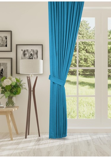 Cheap's Home Petek Dokulu Kadife Dokuma Düz Dikiş Ekstrafor Büzgü Fon Perde Petrol