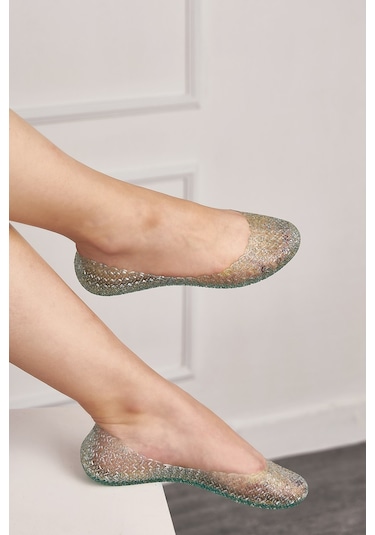 Günlük Kadın Kaymaz Kalın Taban Simli Yumuşak Şık Havuz Plaj Deniz Ayakkabısı J1-j2 Mavi