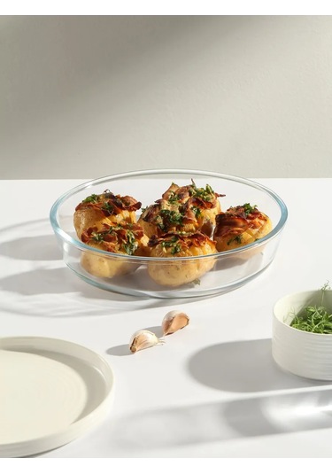 Daniks Camdan Yapılmış Yuvarlak Fırın Kabı, 26.4x26.4x5.8 Cm 187473260 Beyaz