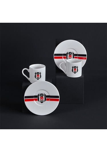Neva N3423 Beşiktaş Lisanslı Çizgili 2'li Kahve Fincan Takımı