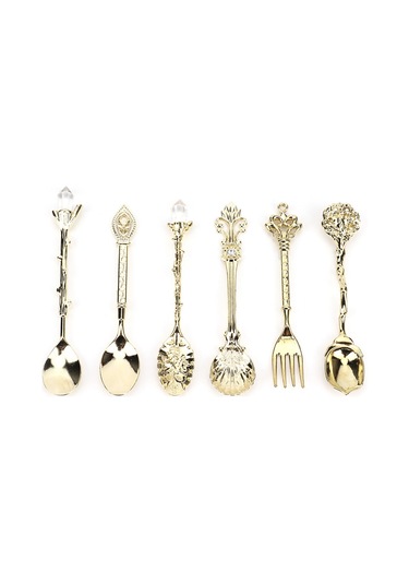 Shineyee 6 Parça Klasik Saray Stili Çatal Kaşık Seti - Yeşil Antik Bronz, Gönüllü Çatal Sapı, Kahve Ve İçecekler İçin, Ev Ve Cafe Uygun Bronz - Yeşil