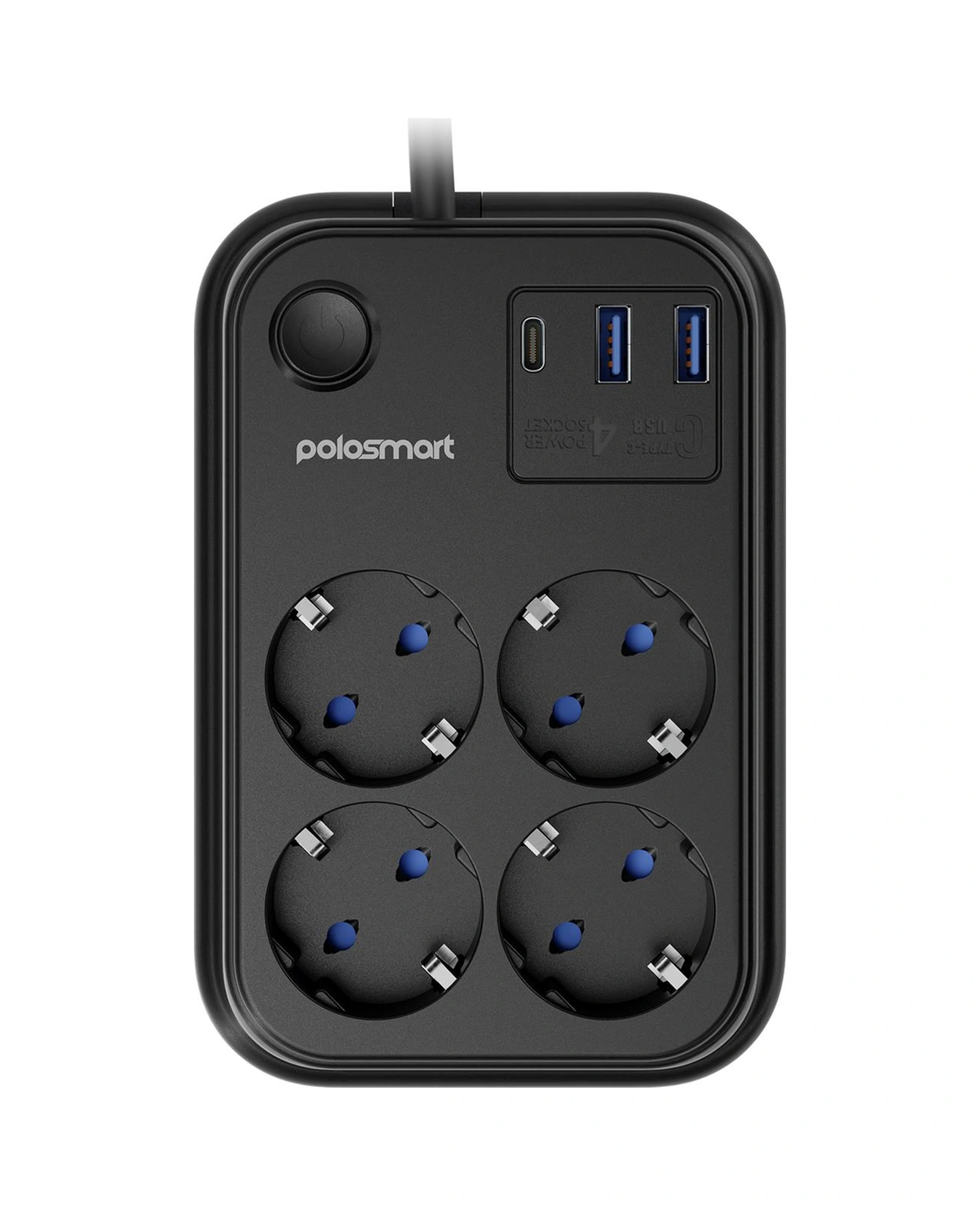 Polosmart Mp22 Akım Korumalı 4 Priz 2 Usb 1 Type-c Çıkışlı Uzatma Kablosu 2 Metre Siyah 2 M