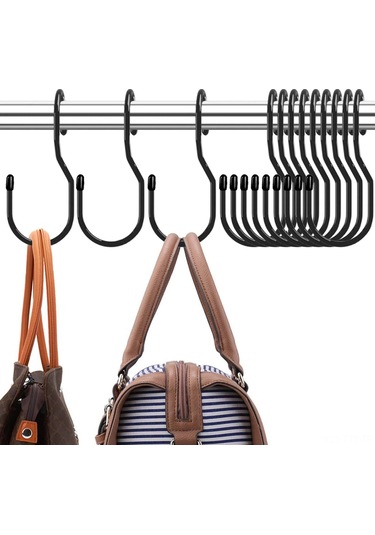Dianziye Siyah Dolap Dönüşümlü Kanca Seti Çanta Ve Aksesuar İçin 12 Adet Dayanıklı Kauçuk Kaplama İle 5 İnç Uzunlukta Çift Açık Bölmeli