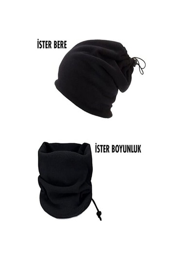 Unisex Siyah Polar Boyunluk & Bere Siyah