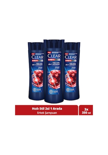 Clear Men Kepeğe Karşı Etkili Şampuan Hızlı Stil 2si 1 Arada 3 x 350 ML