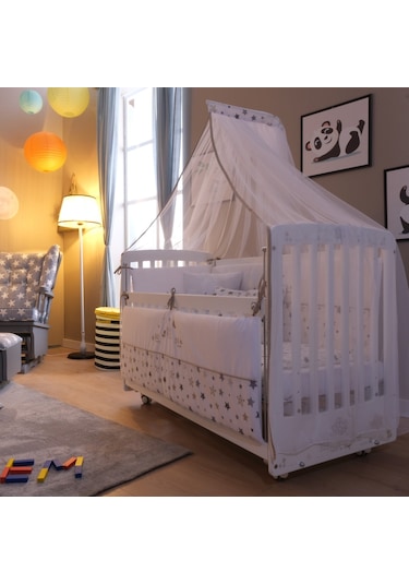 Meltem Kids Woody Anne Yanı Ahşap Sallanır Beşik 60 x 120 CM (Beyaz - Kuzu) Beyaz