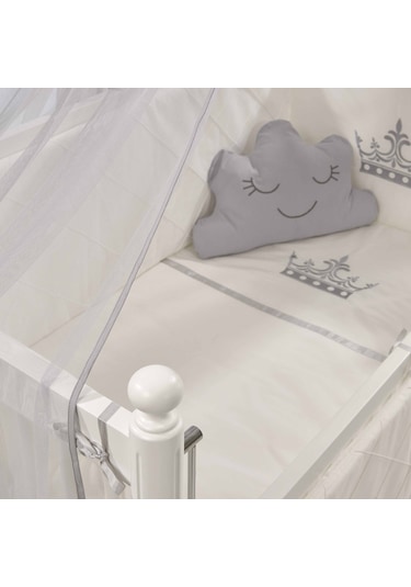 Meltem Kids Mondo Sallanır Ahşap Anne Yanı Beşik 60x120 cm (beyaz-motto gri) Gri