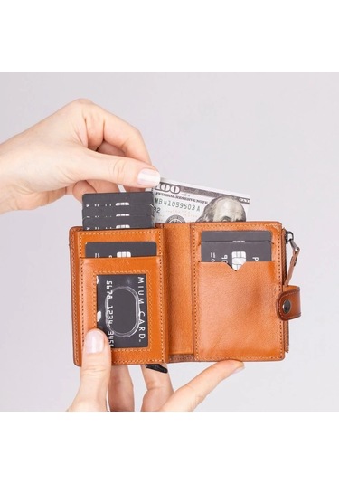 Toyigoo Toyigoo Rodos Hakiki Deri, El Yapımı, Pop-up Kartlık Cüzdan, Gölgeli Taba