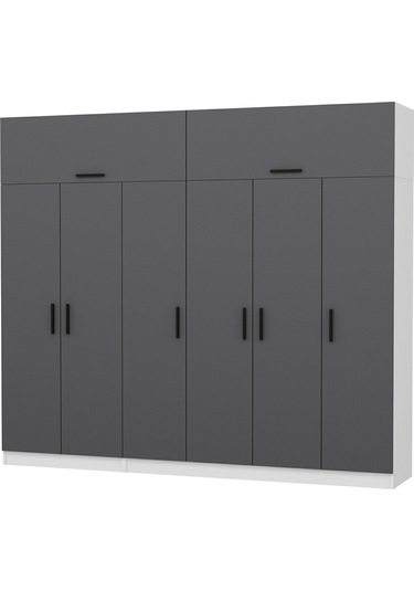 Minar Kale 6 Kapaklı 2 Çekmeceli Dolap Ve Yüklük Beyaz Antrasit 255cm