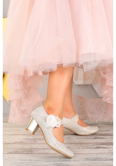 Kiko 751 Çupra Günlük Kız Çocuk 4 Cm Topuk Babet Ayakkabı Altın Altın