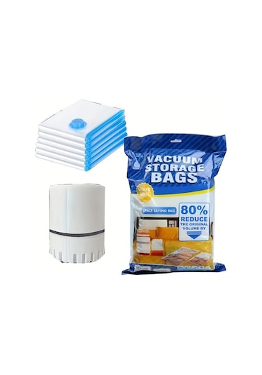 Honeybeeshop 6 Adet 40x60cm Vakumlu Saklama Torbası Ve Elektrikli Pompa İle Kompresyon Çantalari
