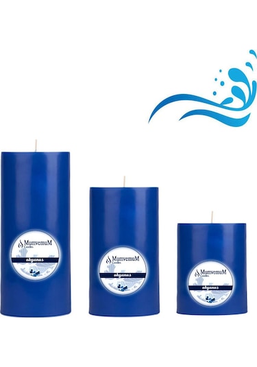 Medium Okyanus Kokulu Set Mum Çap 7 Cm Mavi