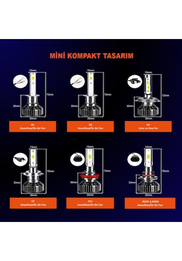 Joyecar F2 Mini Csp Şimşek Led Xenon Far H1/H3/H4/H7/H11/9006 387940222