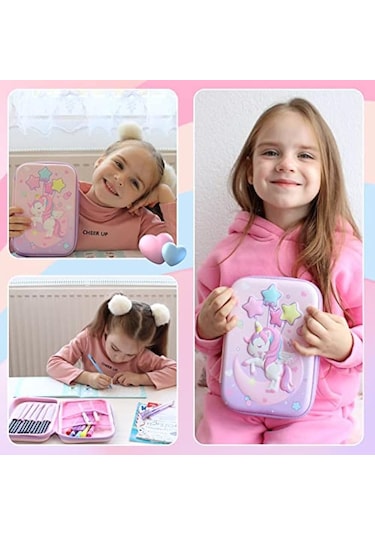 Unicorn Kabartmalı Çok Bölmeli Kalemlik 21 x 16 x 5 CM Pembe