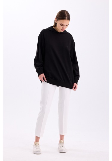 Pastelastore Pamuklu Kapüşonlu 2 İplik Baharlık Oversize Sweatshirt Siyah