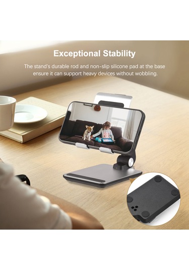 Konesam Alüminyum Masaüstü Telefon/tablet Tutucu - Açı Ve Yükseklik Ayarlanabilir - Siyah