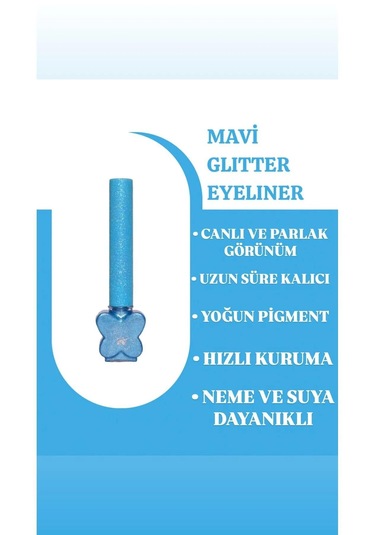 Mov Glitter Eyeliner Mavi Parlak Kalem Görünüm, Yoğun Pigment Mavi