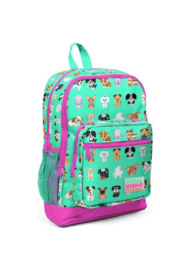 Coral High Kids Su Yeşili Köpek Desenli Dört Bölmeli Okul Sırt Çantası 23465