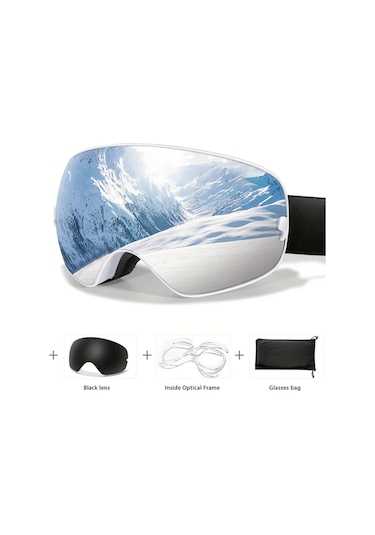 Oldfriend Poat Kayak Gözlüğü Siyah Yeşil Lens Anti Fog Kar Sporları Kışlık