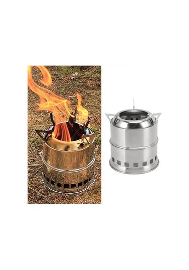 Jzcat Odun Yakma Kamp Sobası, Mini Paslanmaz Çelik Kamp Sobası Altın - Gümüş