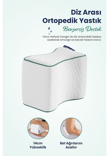 Bacak Arası Ortopedik Yastık Diz Arası Visco Yastık 25x19x14 Cm Beyaz