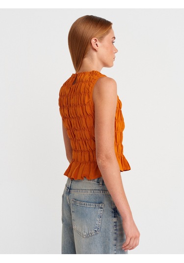 Dilvin 50845 Kolsuz Crop Bluz-oranj Oranj