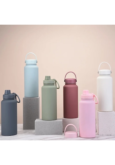 Taşınabilir Çift Katmanlı Vakum Yalıtımlı Paslanmaz Çelik 2 Kapaklı Termos Mor