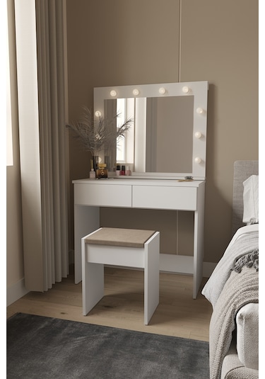 Dekorfim DF02103B Hollywood Işıklı Aynalı Çekmeceli Makyaj Masası
