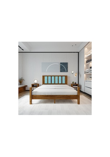 Orion Model Cam Göbeği Puflu Başlıklı Ceviz Renk Çam Ahşap Karyola-79 180 x 200 CM