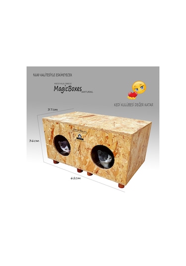Kedi Kulübesi Profesyonel Magicboxes Natural Ahşap Kedi Evi 37 x 36 x 62 CM